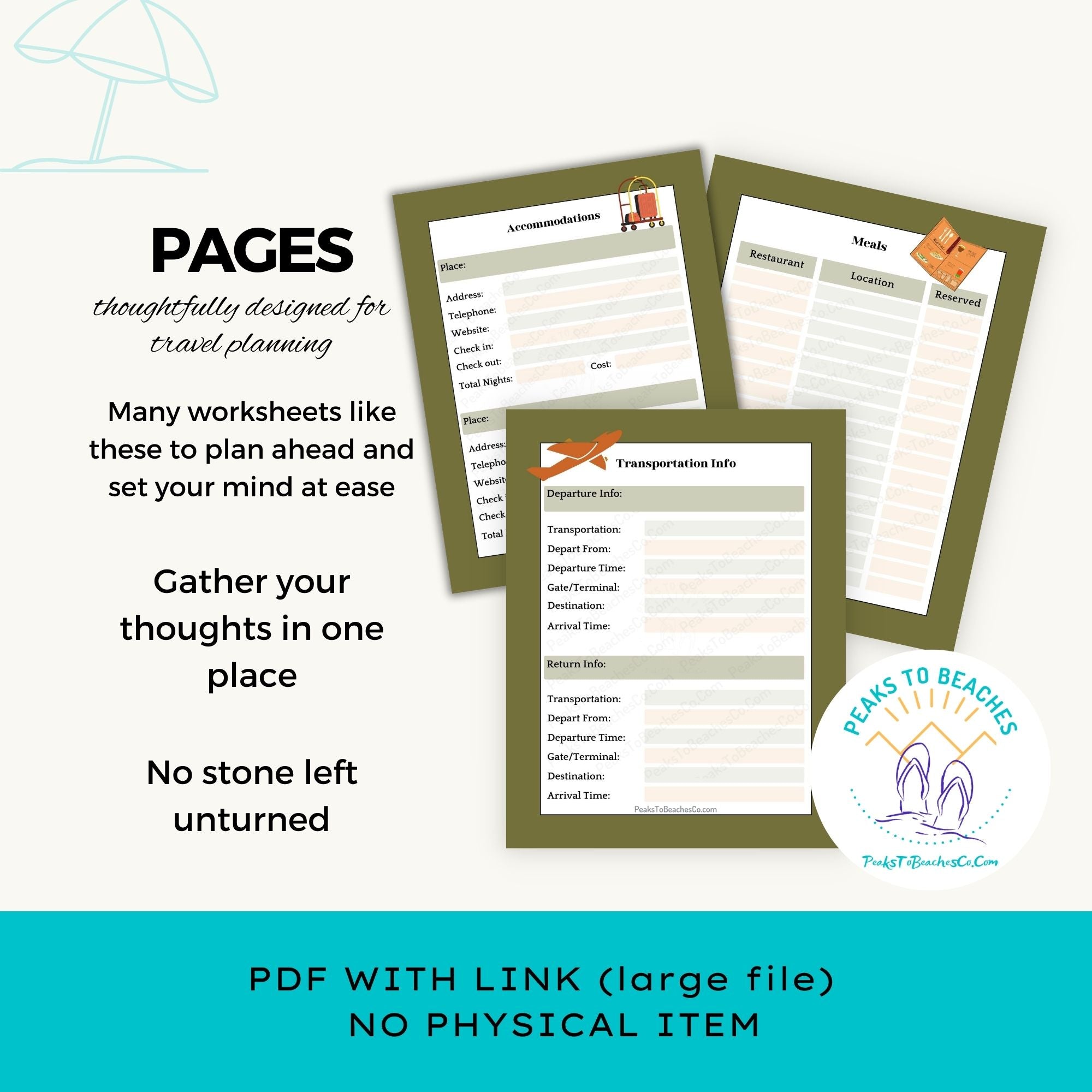 Fall Vacation Planner - PRINT AT HOME - Peaks to Beaches Co