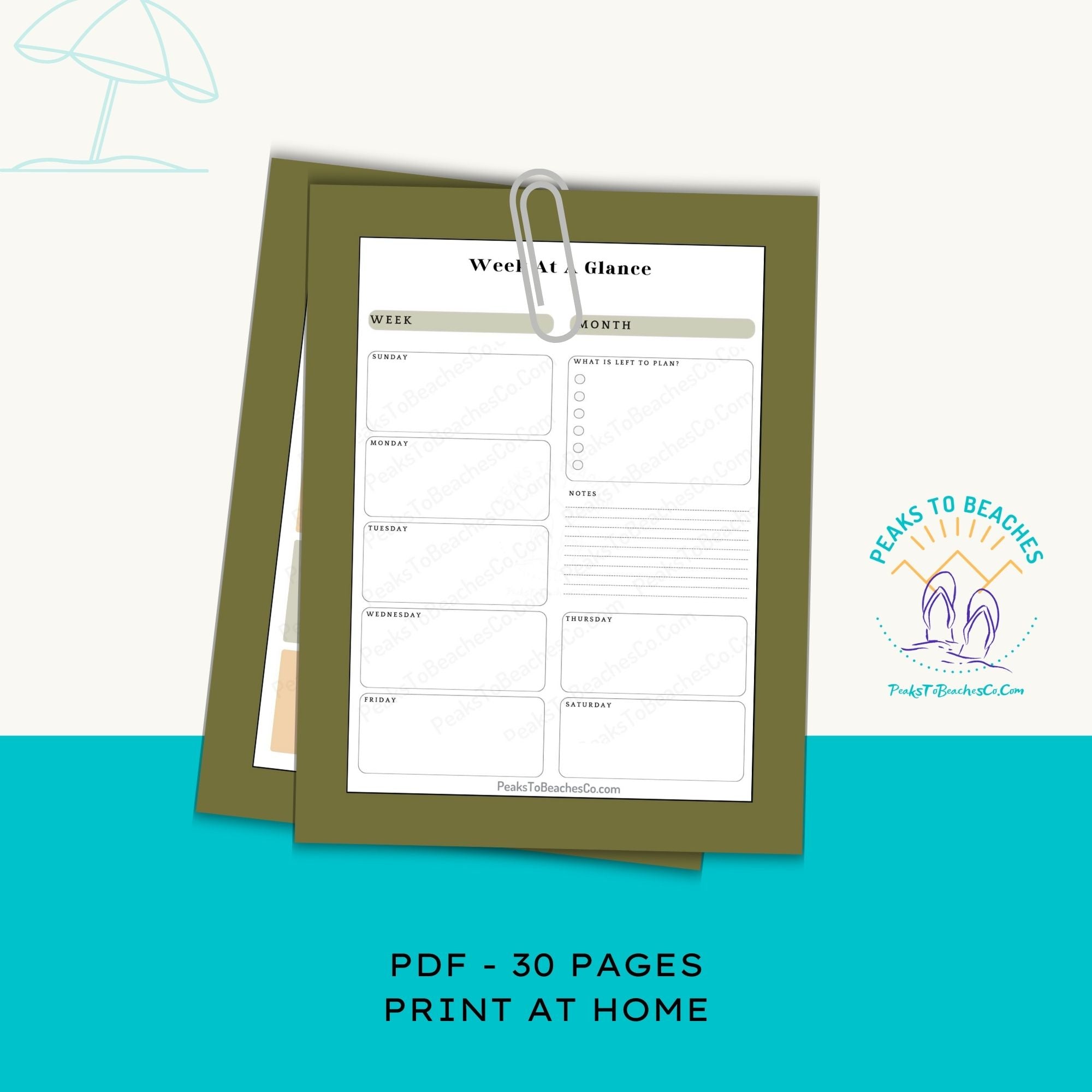 Fall Vacation Planner - PRINT AT HOME - Peaks to Beaches Co