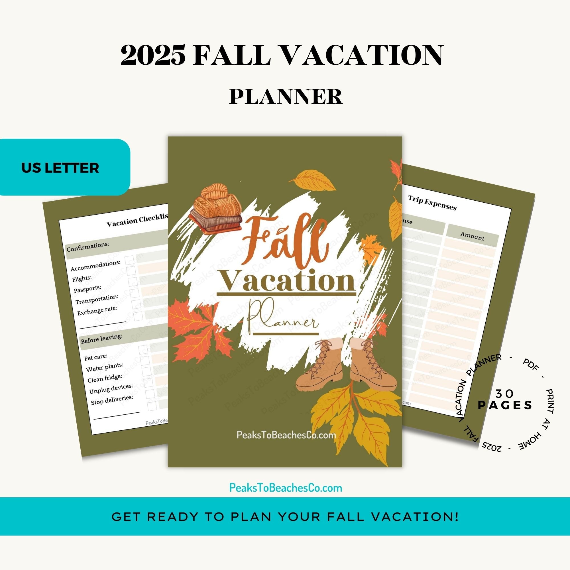 Fall Vacation Planner - PRINT AT HOME - Peaks to Beaches Co