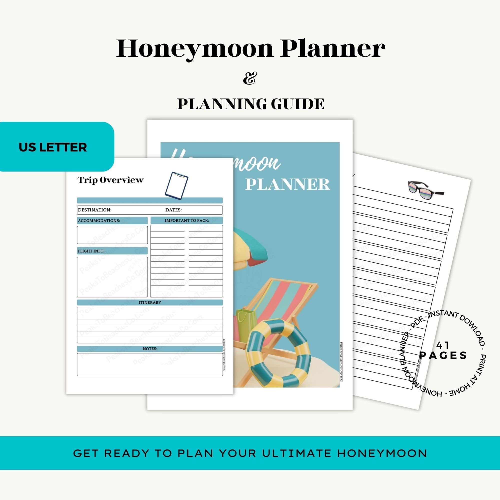 Honeymoon Planner - PRINT AT HOME - Peaks to Beaches Co Planner