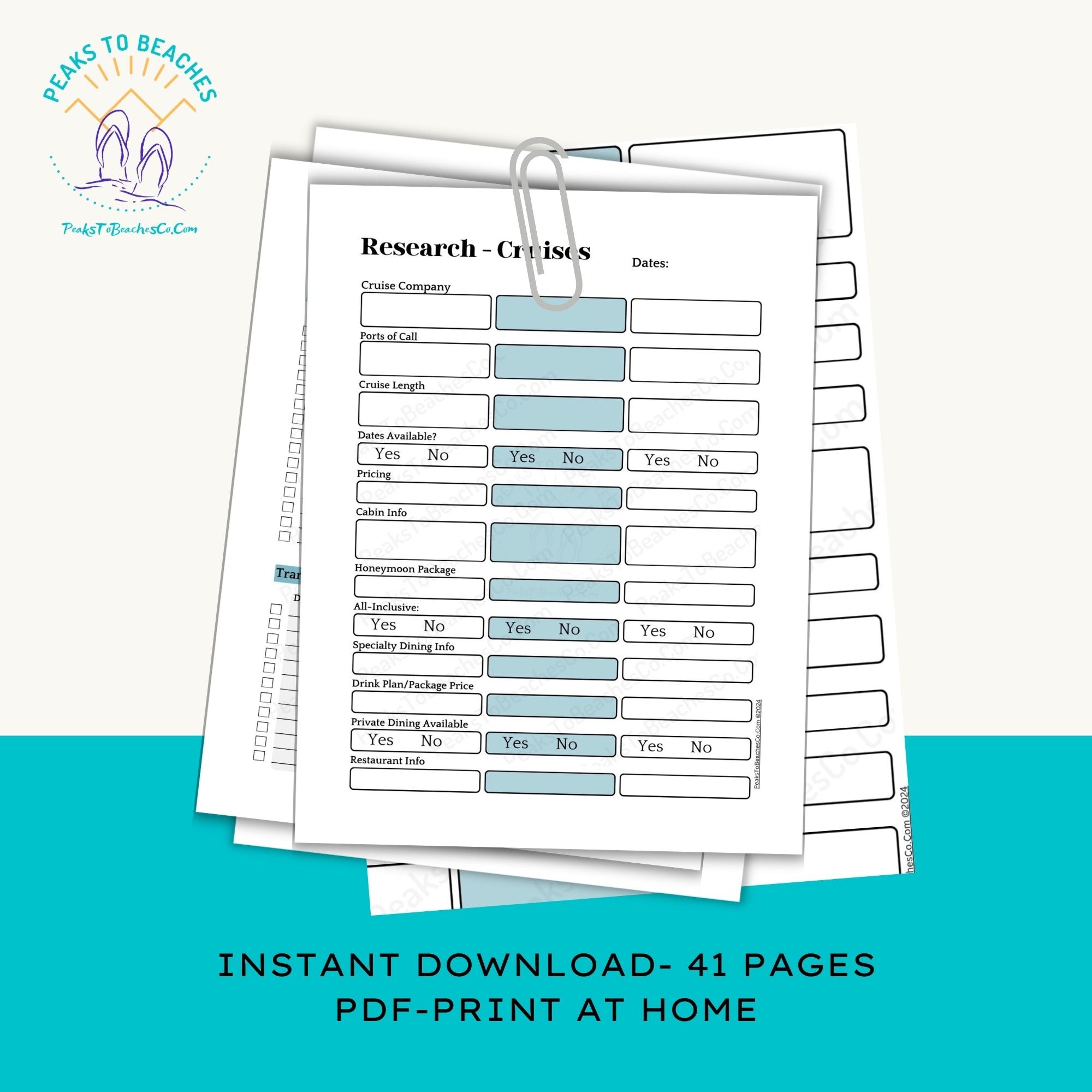Honeymoon Planner - PRINT AT HOME - Peaks to Beaches Co Planner