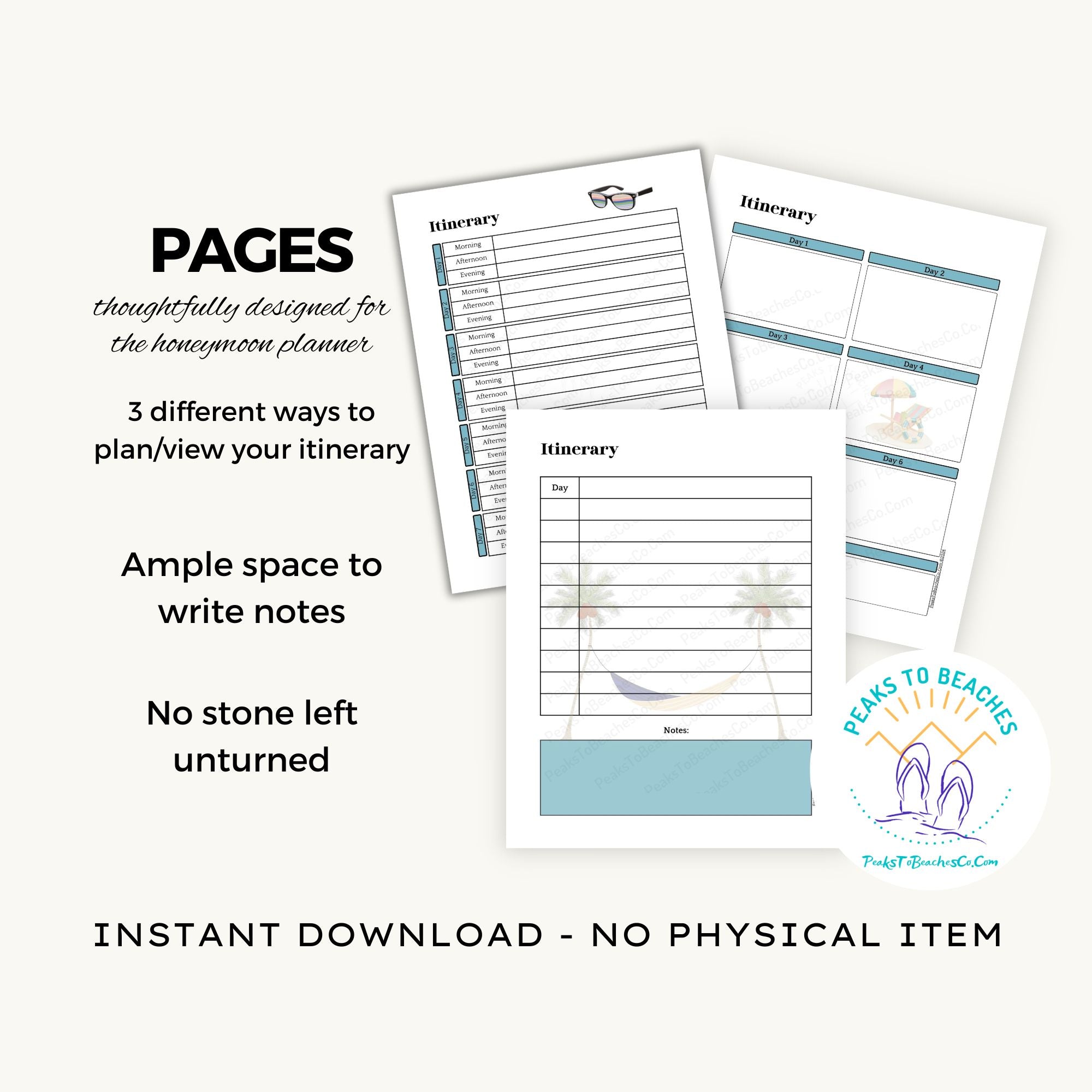 Honeymoon Planner - PRINT AT HOME - Peaks to Beaches Co Planner