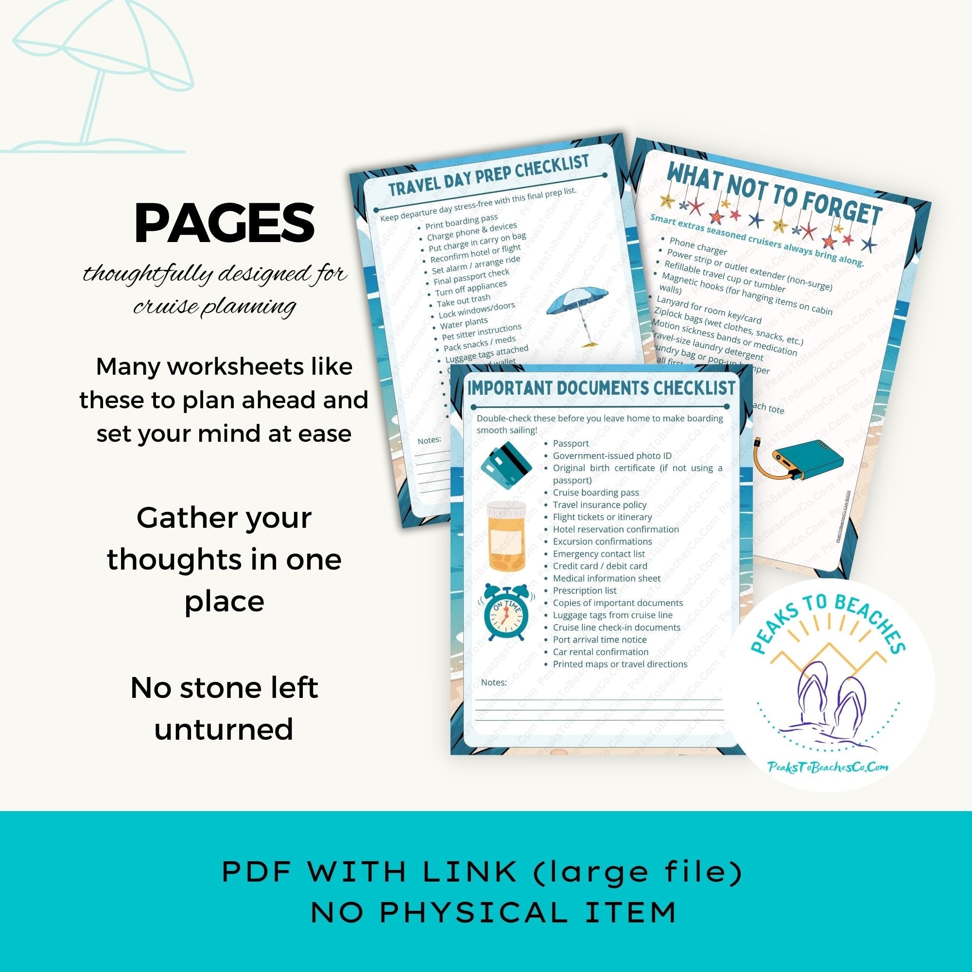 Let's Sail! Cruise Planner - PRINT AT HOME - Peaks to Beaches Co