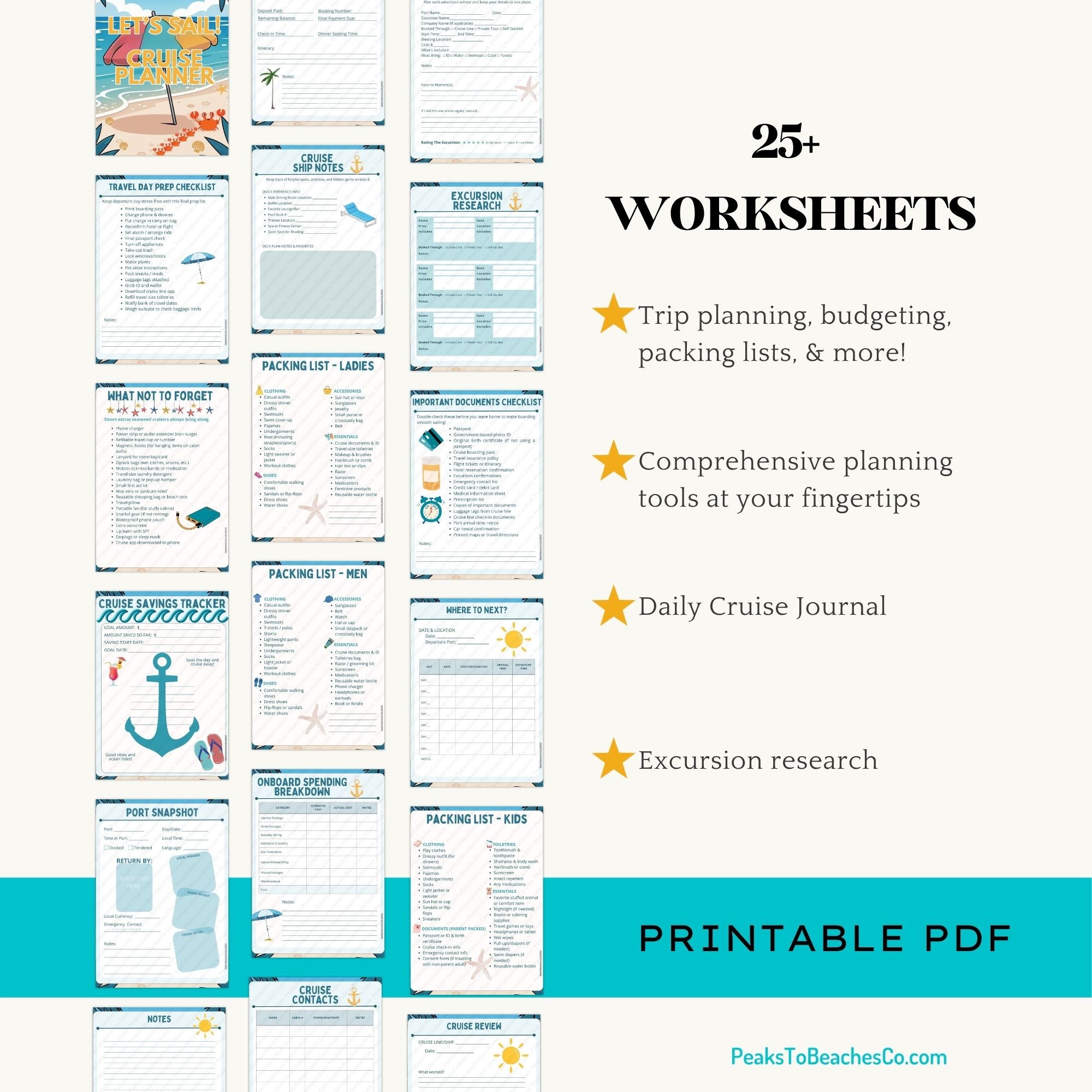 Let's Sail! Cruise Planner - PRINT AT HOME - Peaks to Beaches Co