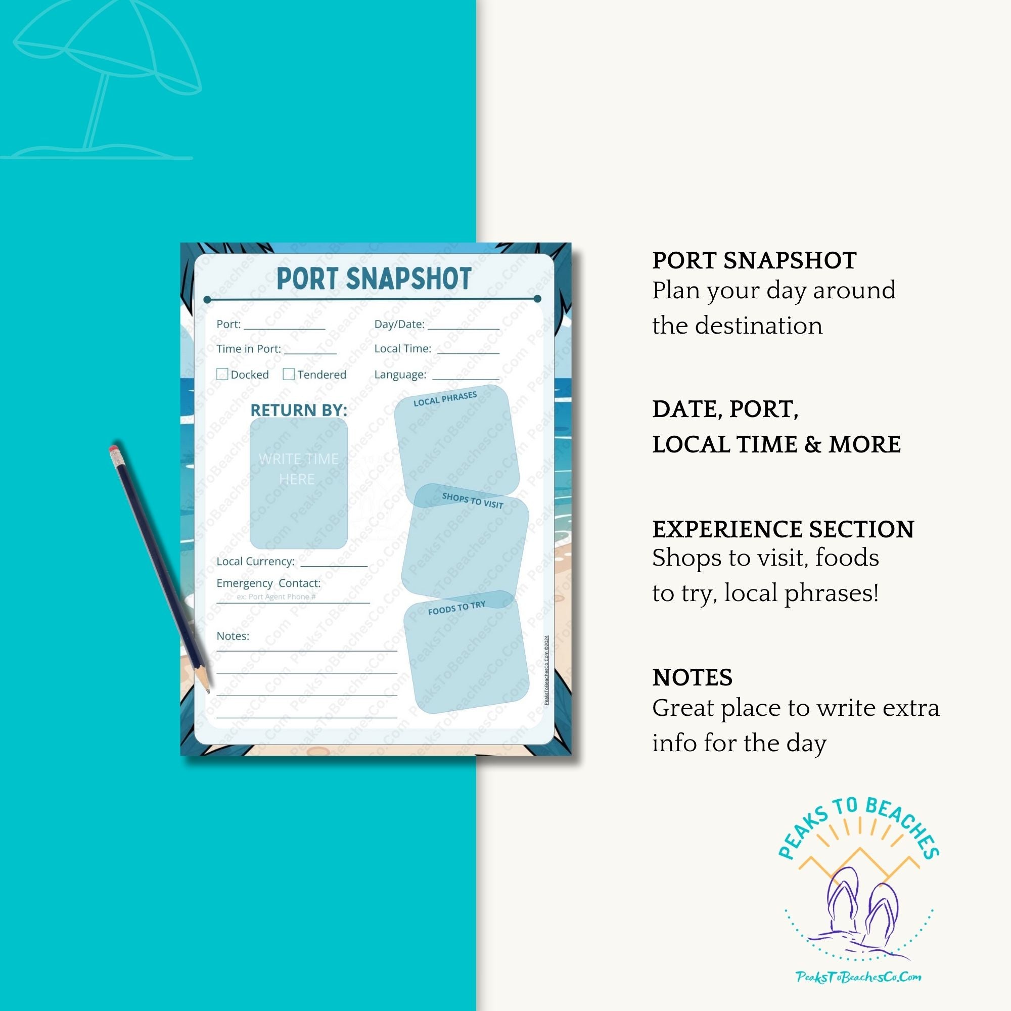 Let's Sail! Cruise Planner - PRINT AT HOME - Peaks to Beaches Co