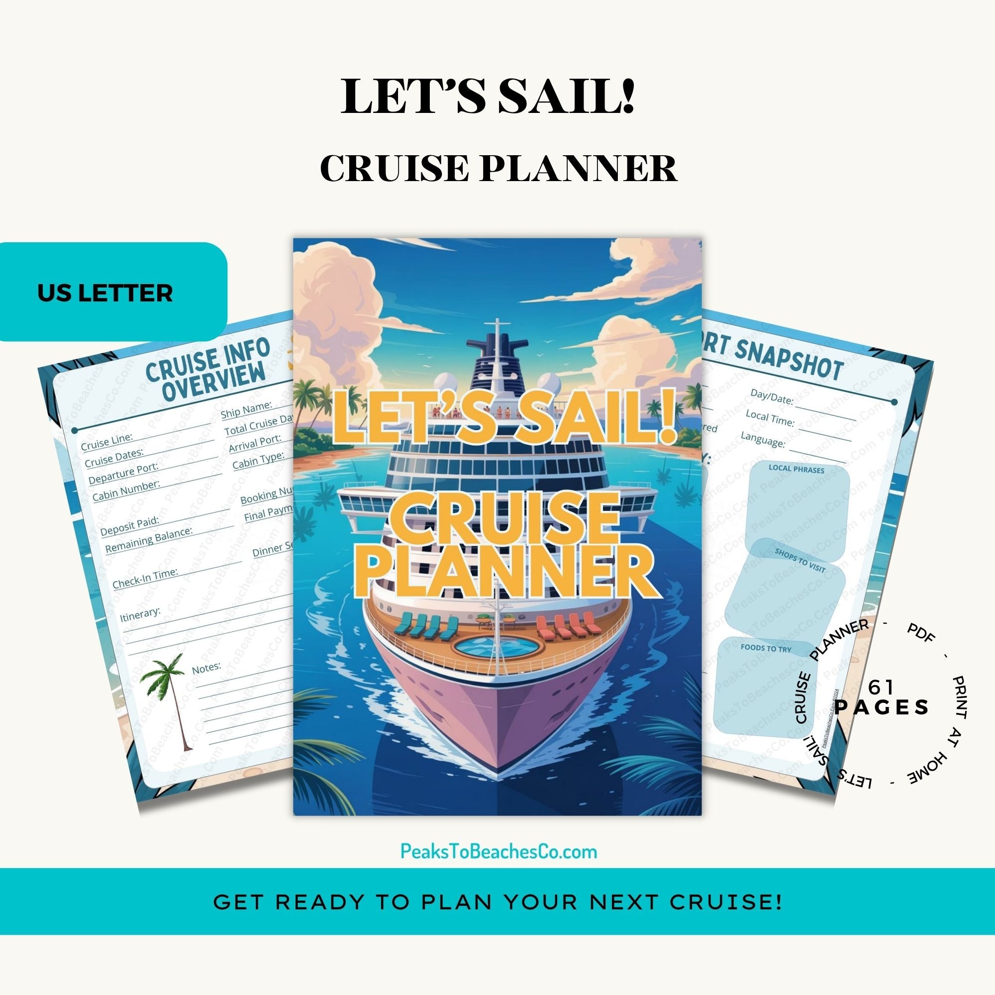 Let's Sail! Cruise Planner - PRINT AT HOME - Peaks to Beaches Co