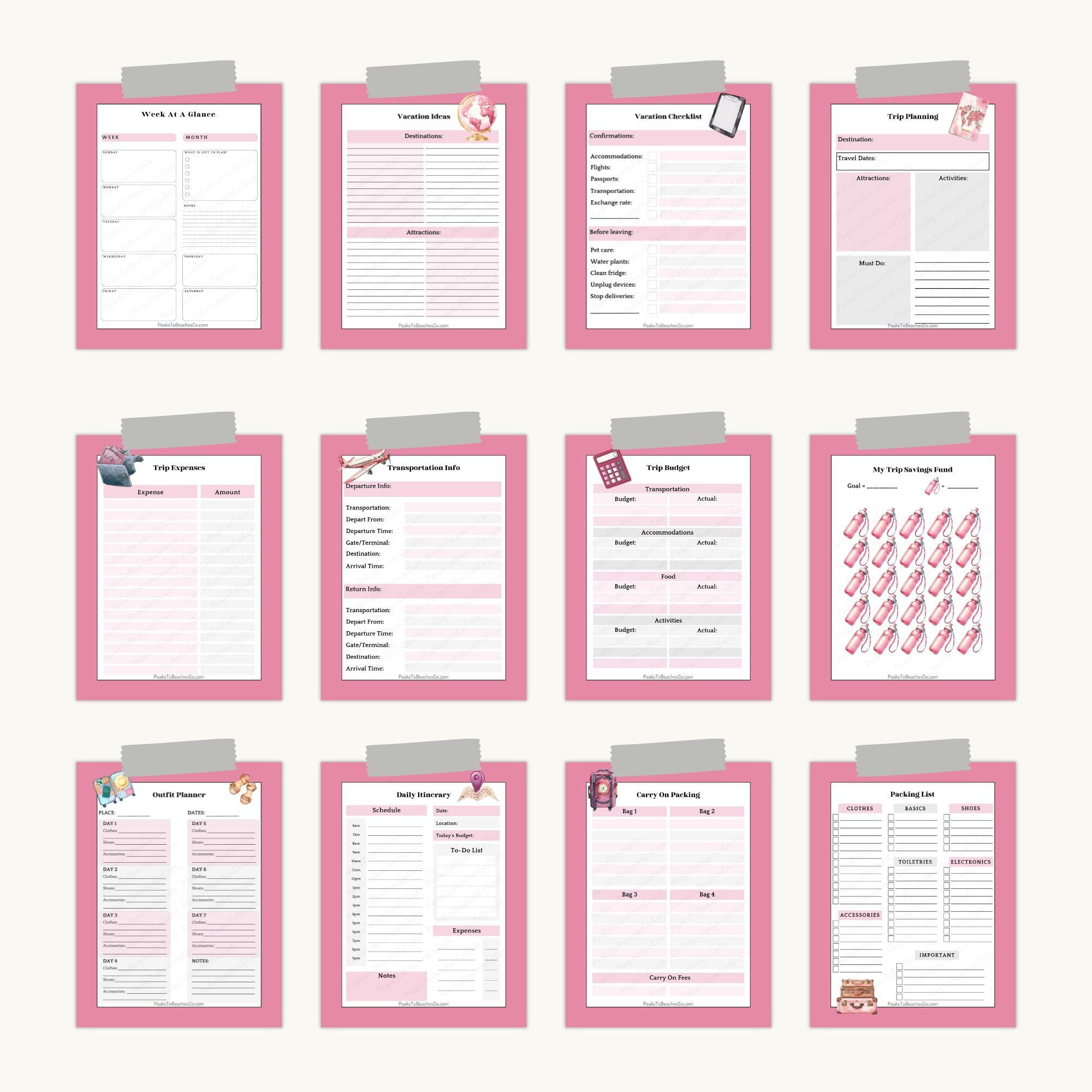 My Vacation Planner - PRINT AT HOME - Peaks to Beaches Co Planner