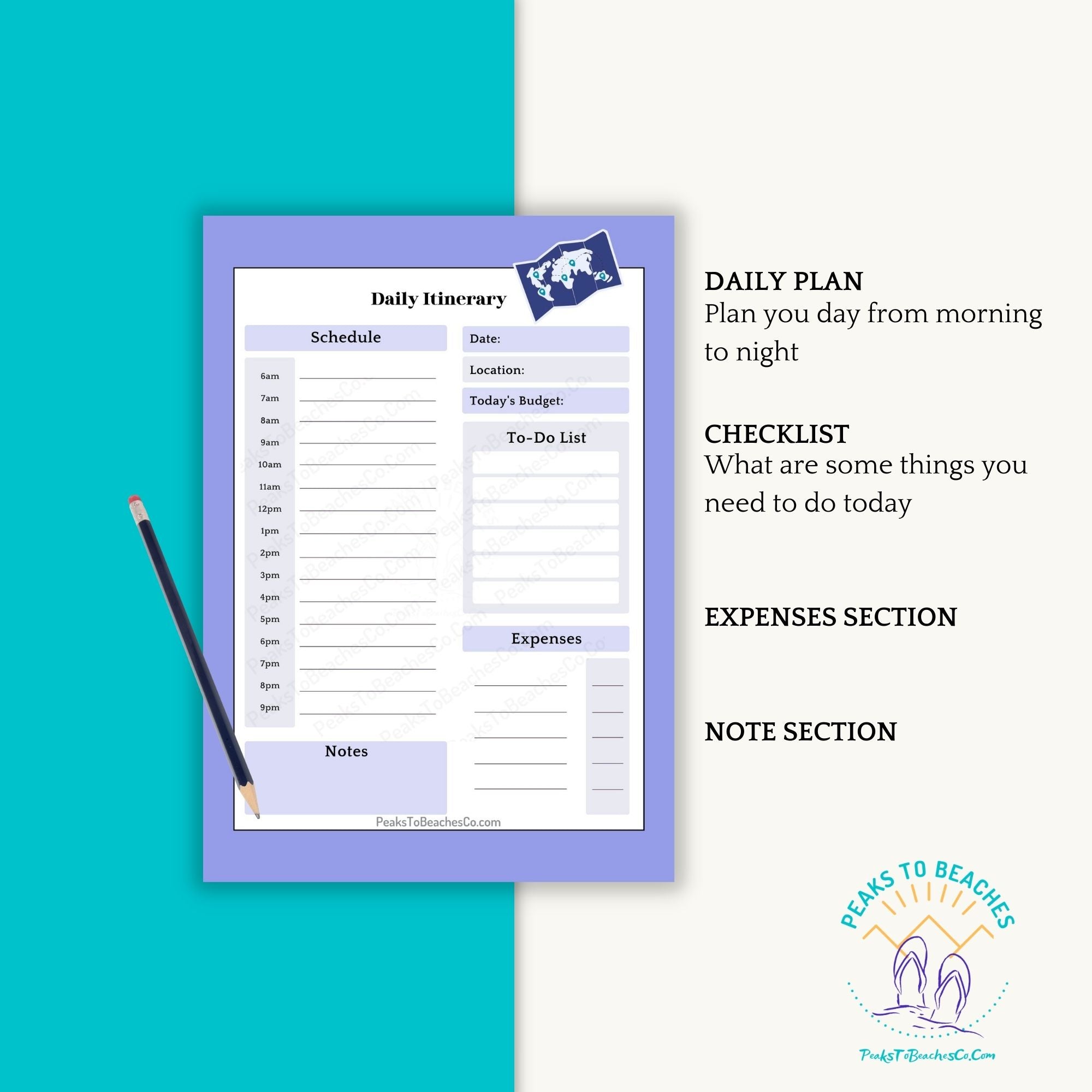 Spring Vacation Planner - PRINT AT HOME - Peaks to Beaches Co Planner