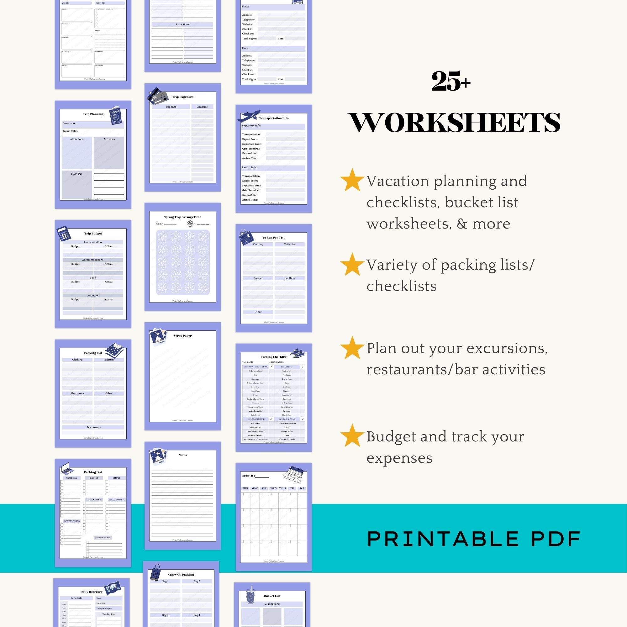 Spring Vacation Planner - PRINT AT HOME - Peaks to Beaches Co Planner