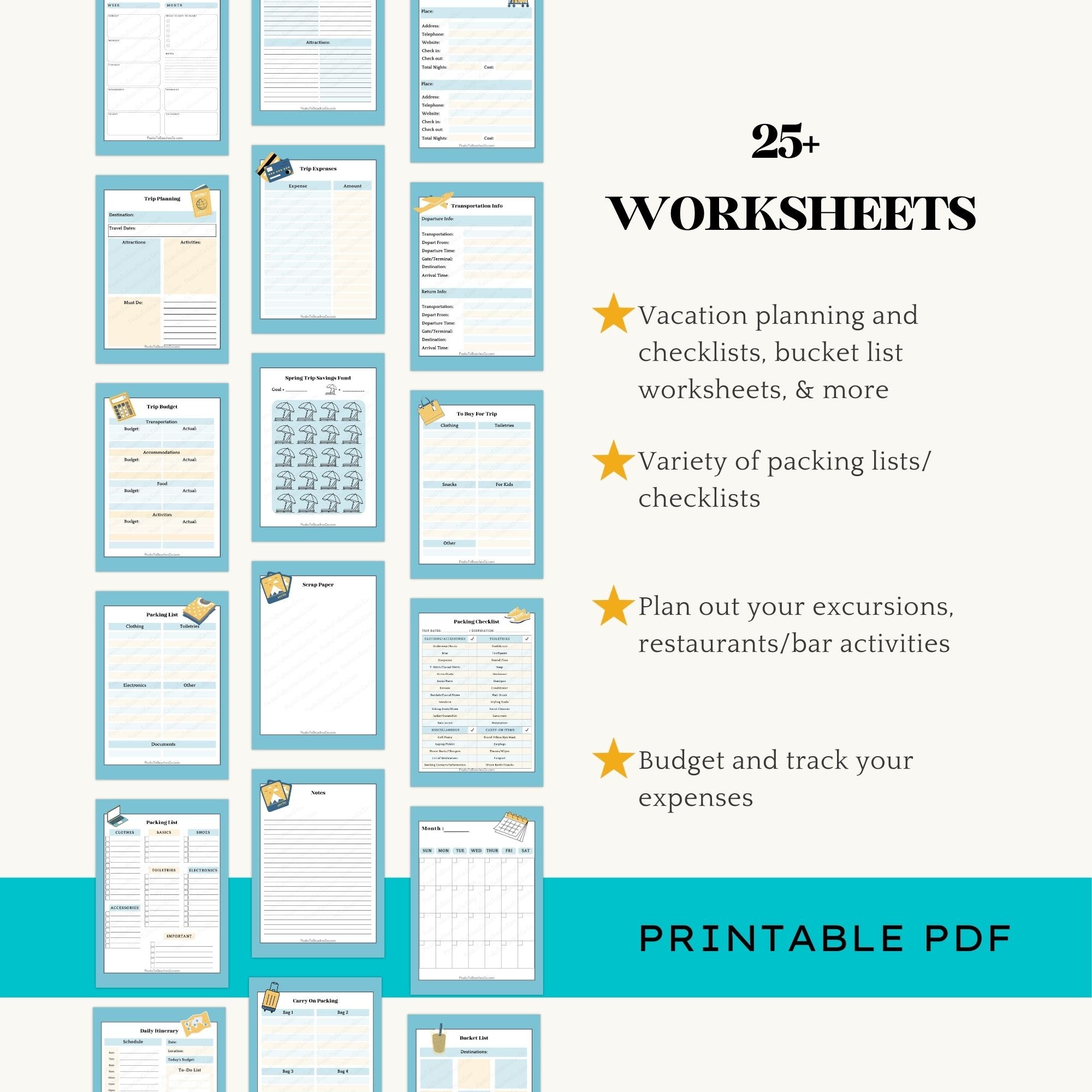 Summer Vacation Planner - PRINT AT HOME - Peaks to Beaches Co Planner