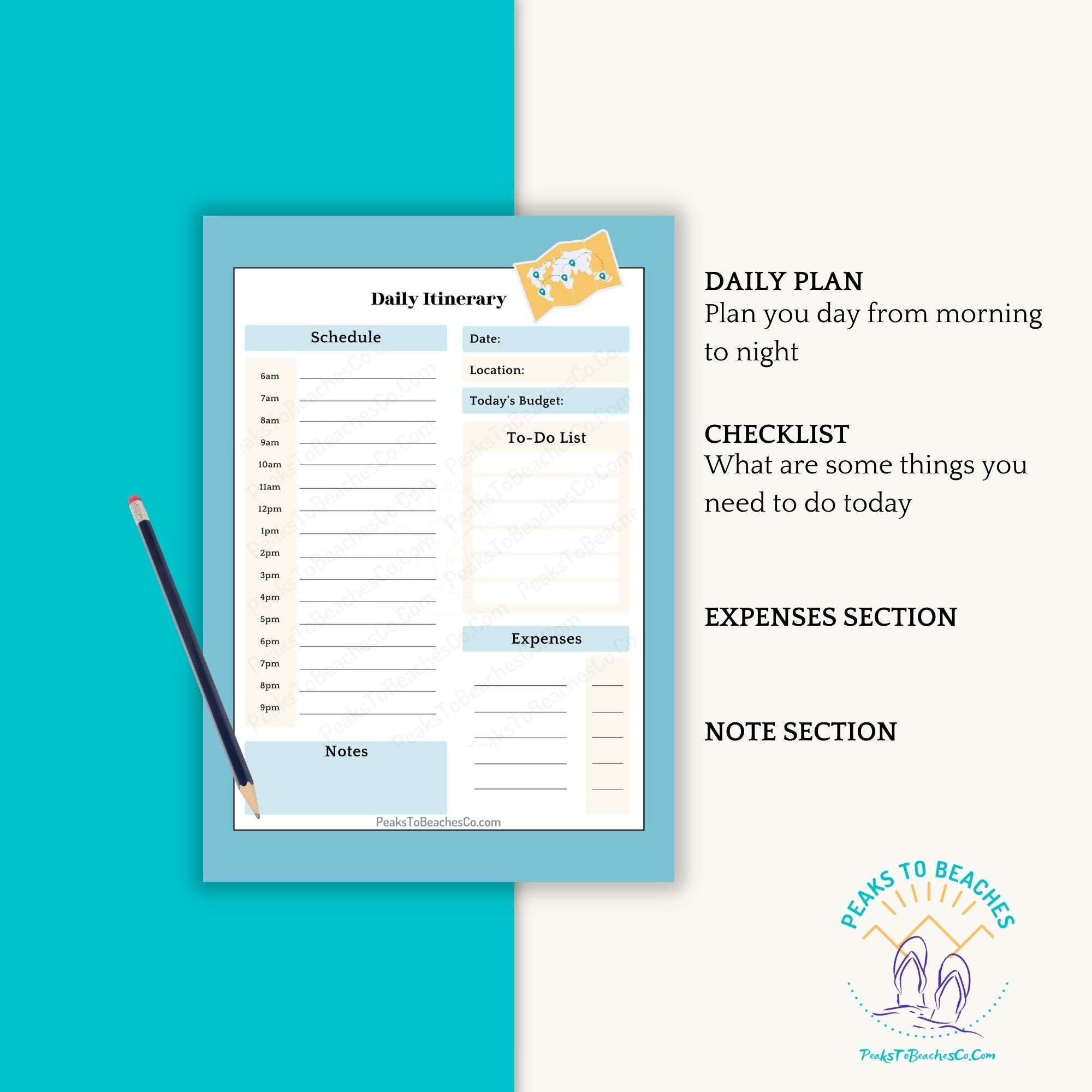 Summer Vacation Planner - PRINT AT HOME - Peaks to Beaches Co Planner