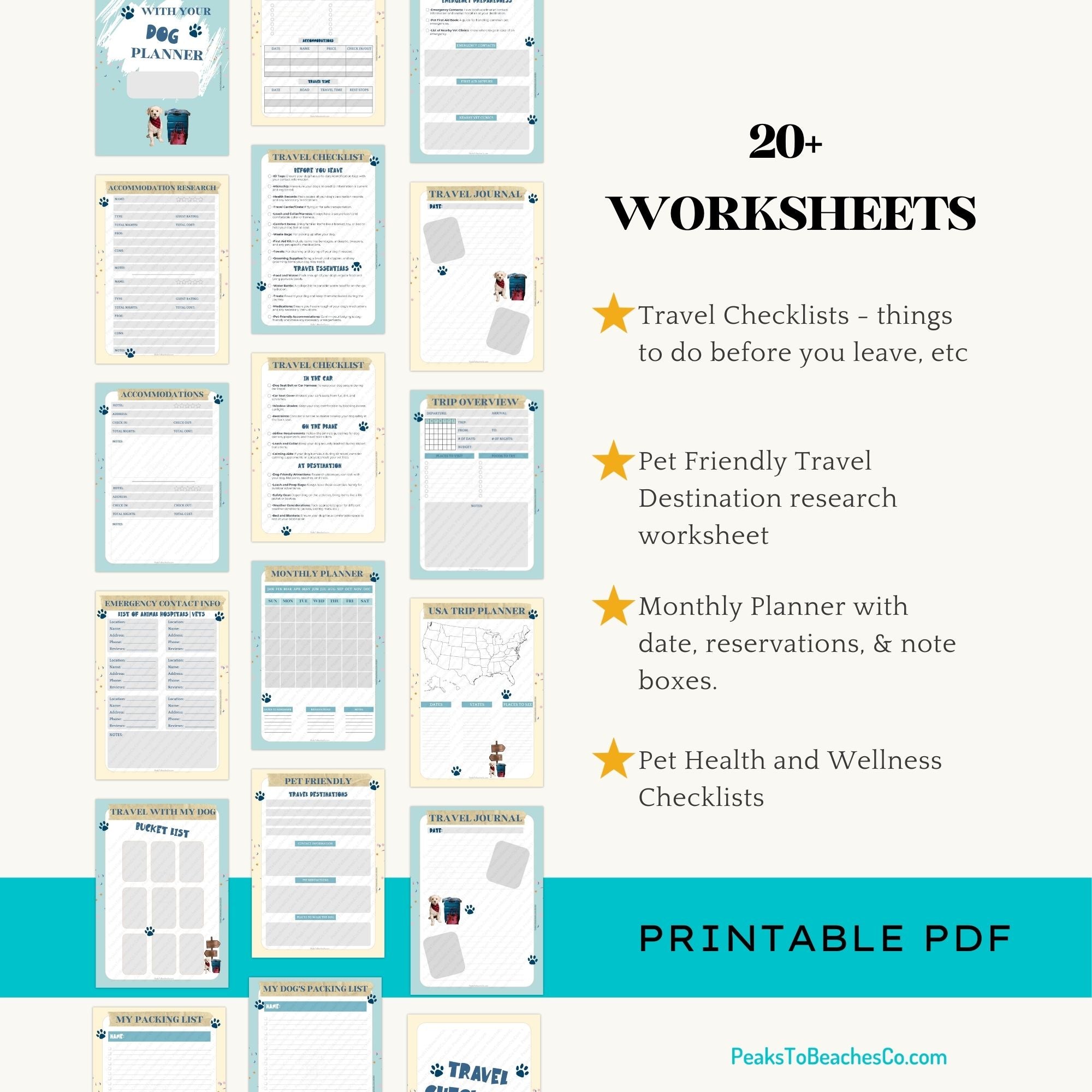 Traveling With Your Dog Planner - PRINT AT HOME - Peaks to Beaches Co Planner