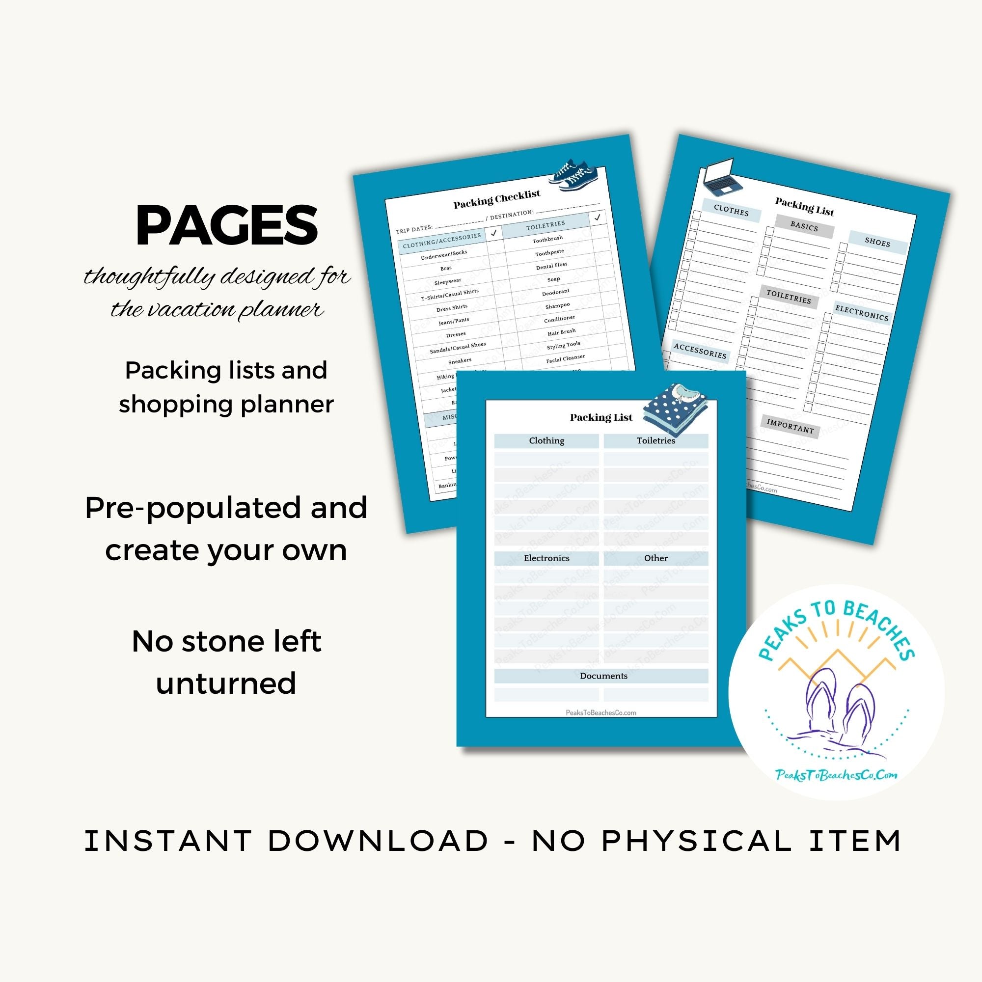 Winter Vacation Planner - PRINT AT HOME - Peaks to Beaches Co Planner