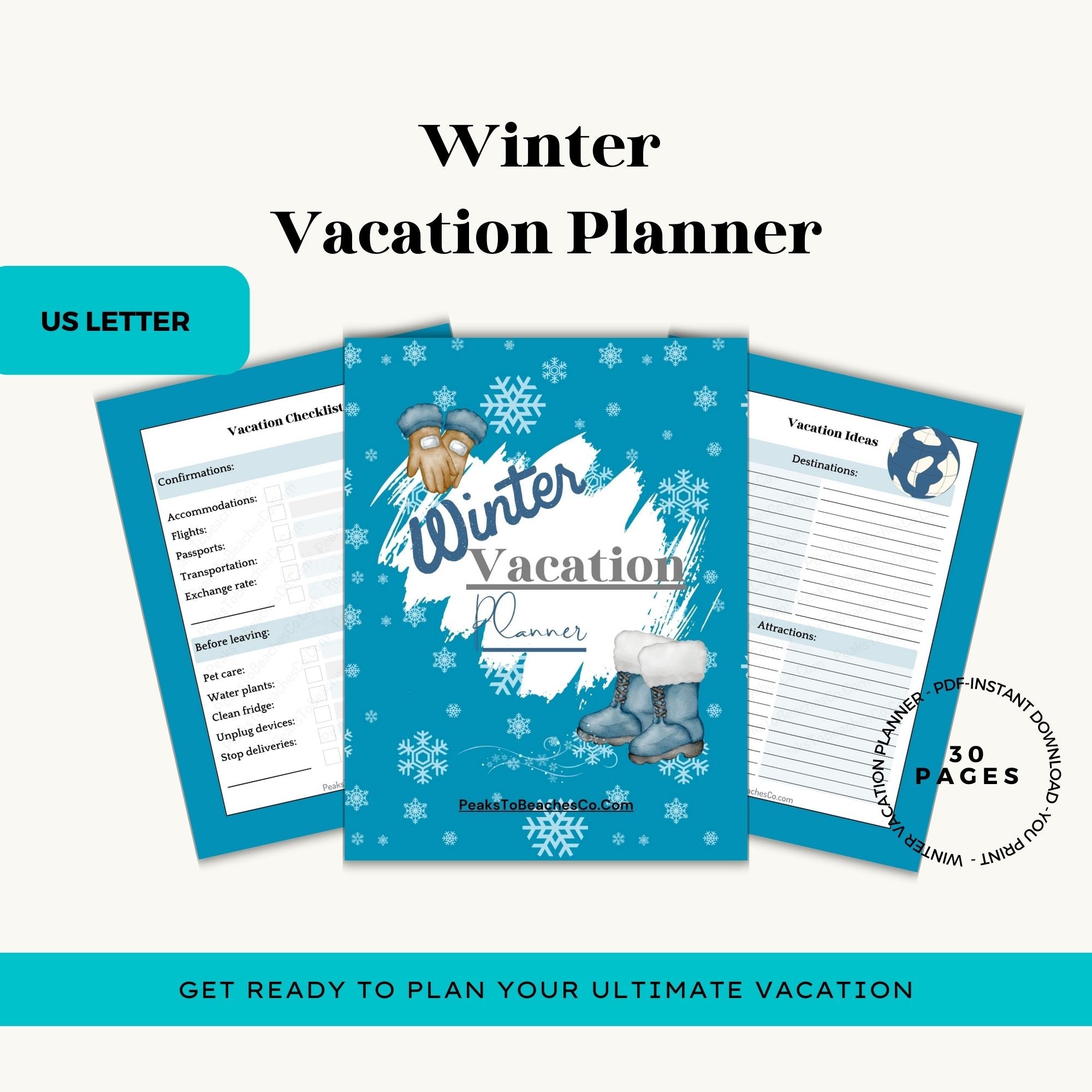 Winter Vacation Planner - PRINT AT HOME - Peaks to Beaches Co Planner