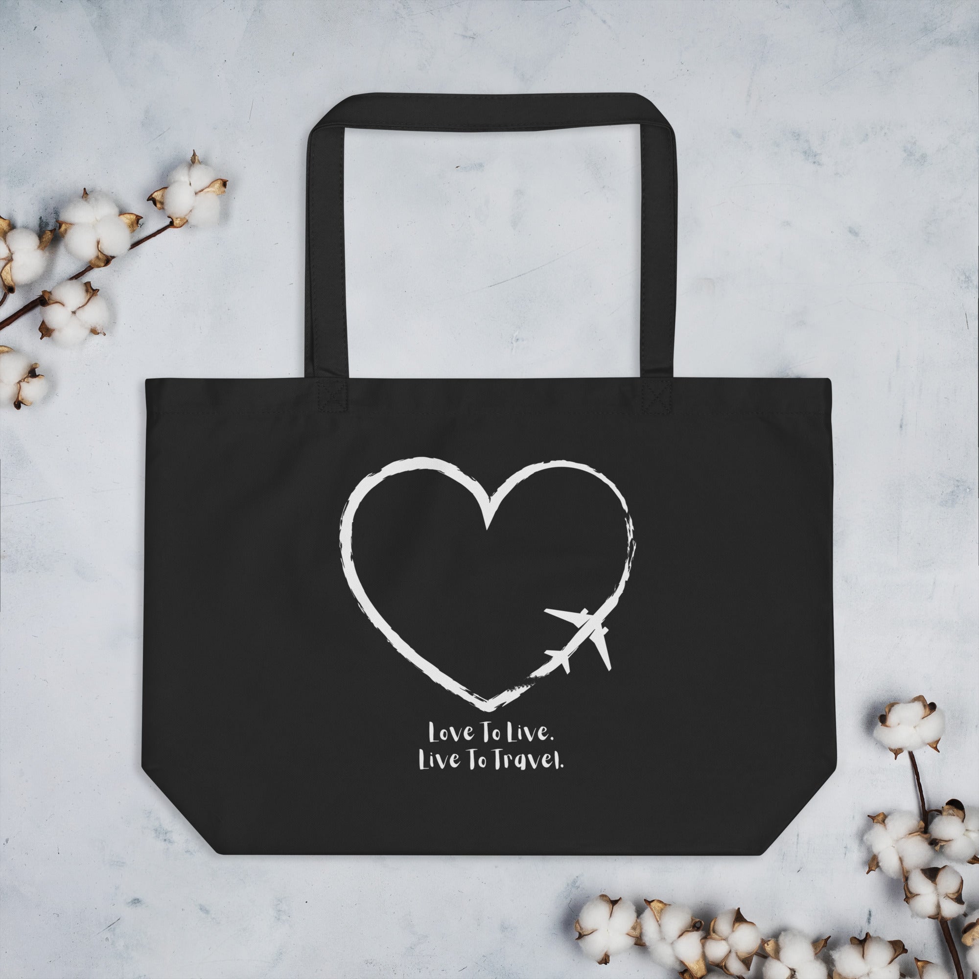I Heart Travel Large Organic Tote Bag - Peaks to Beaches Co Apparel