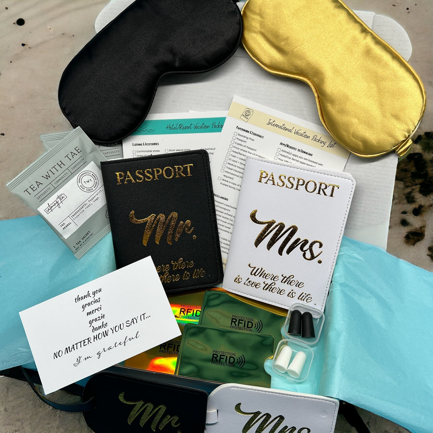 Mr. & Mrs. Travel in Comfort Box - Peaks to Beaches Co Travel Gift Box