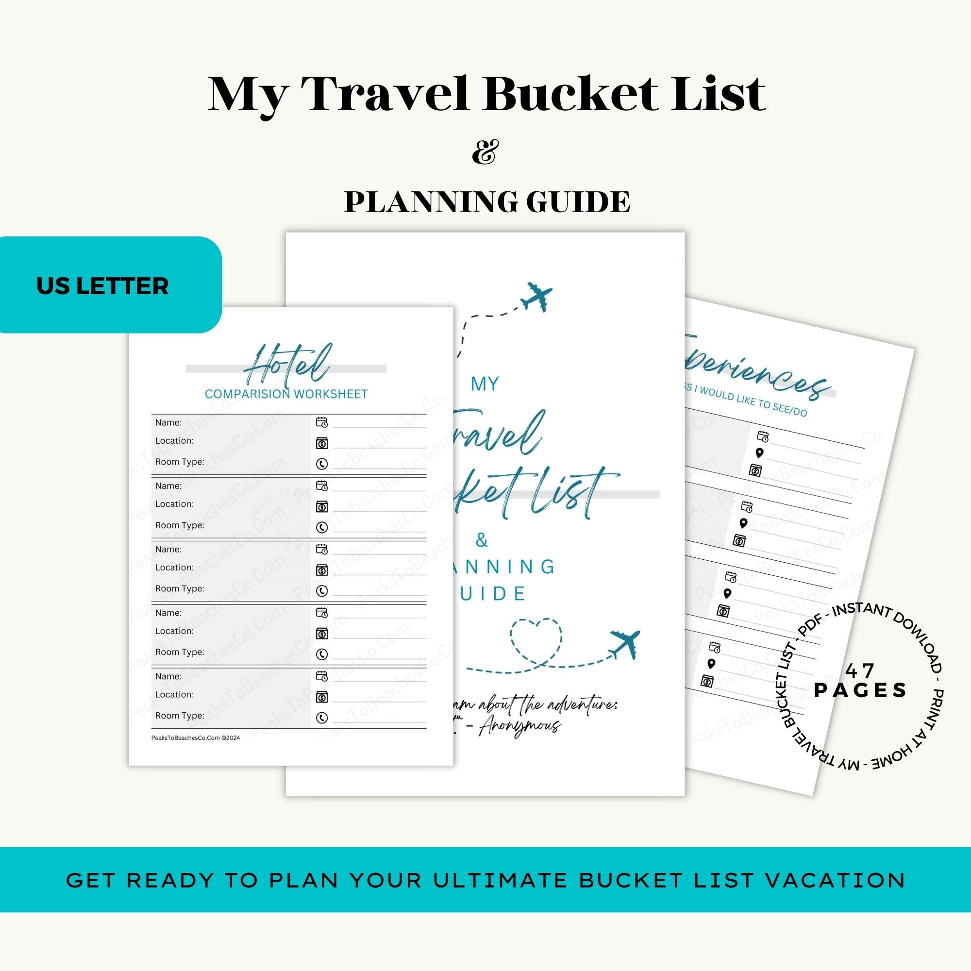 My Ultimate Bucket List and Planning Guide - PRINT AT HOME - Peaks to Beaches Co Planner