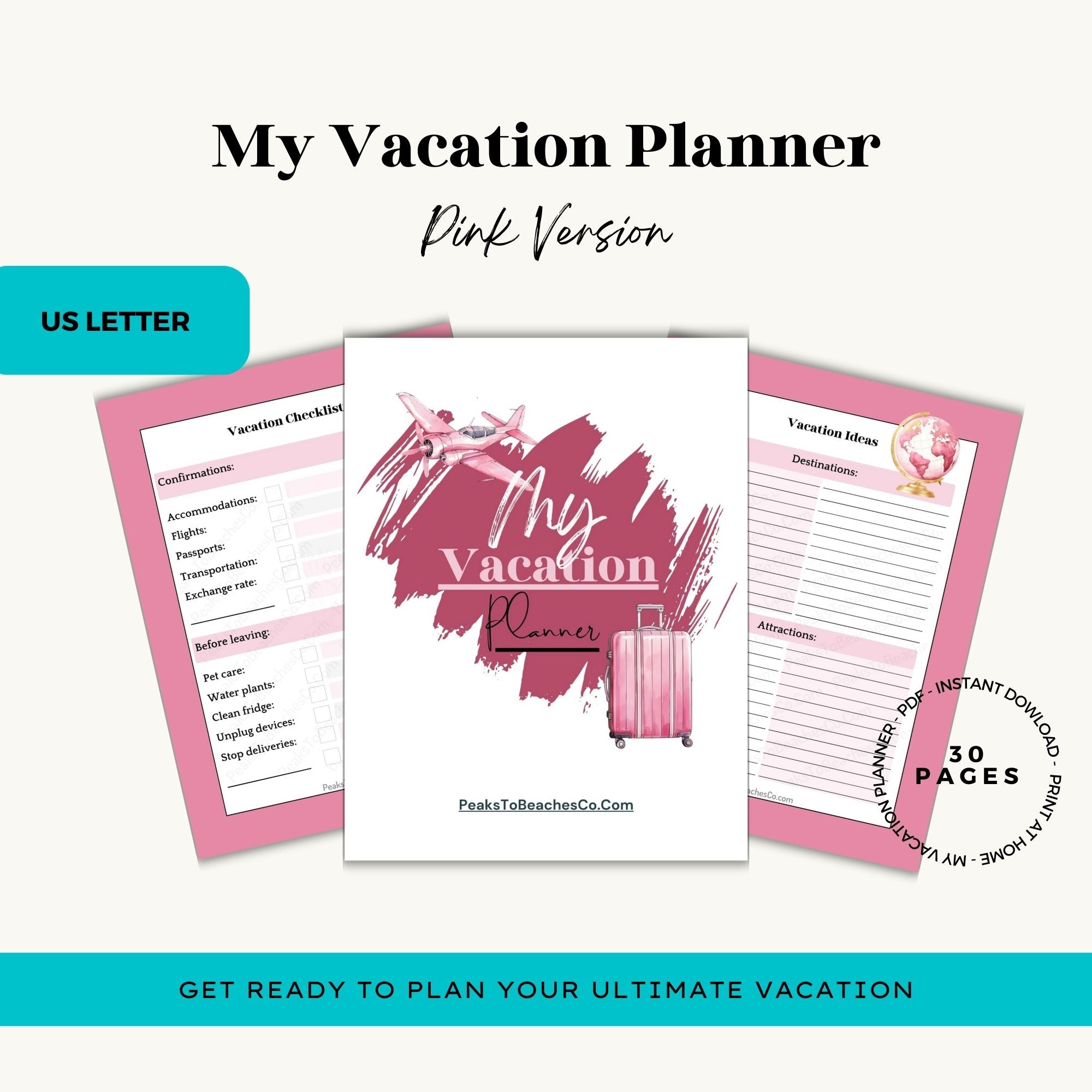 My Vacation Planner - PRINT AT HOME - Peaks to Beaches Co Planner