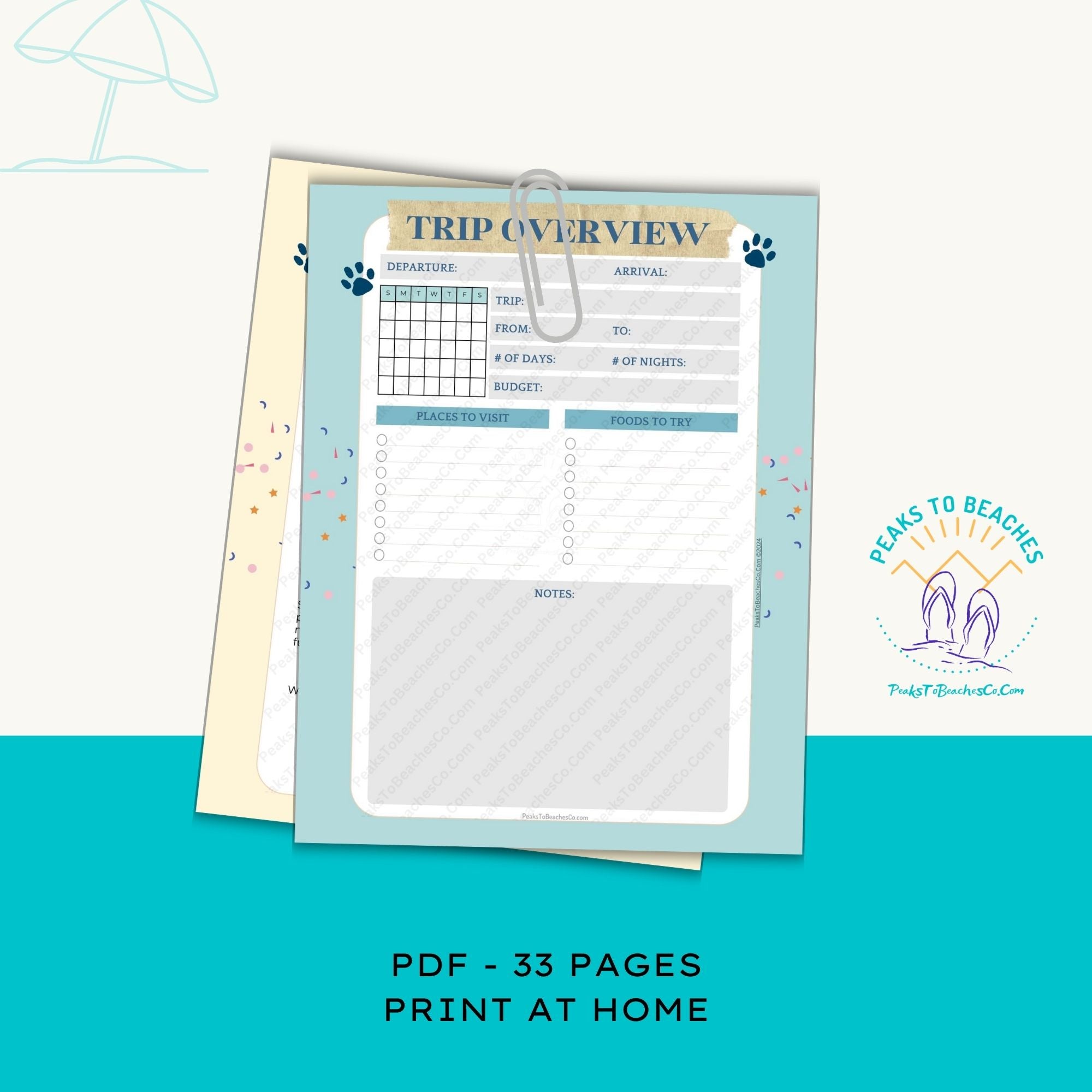 Traveling With Your Dog Planner - PRINT AT HOME - Peaks to Beaches Co Planner