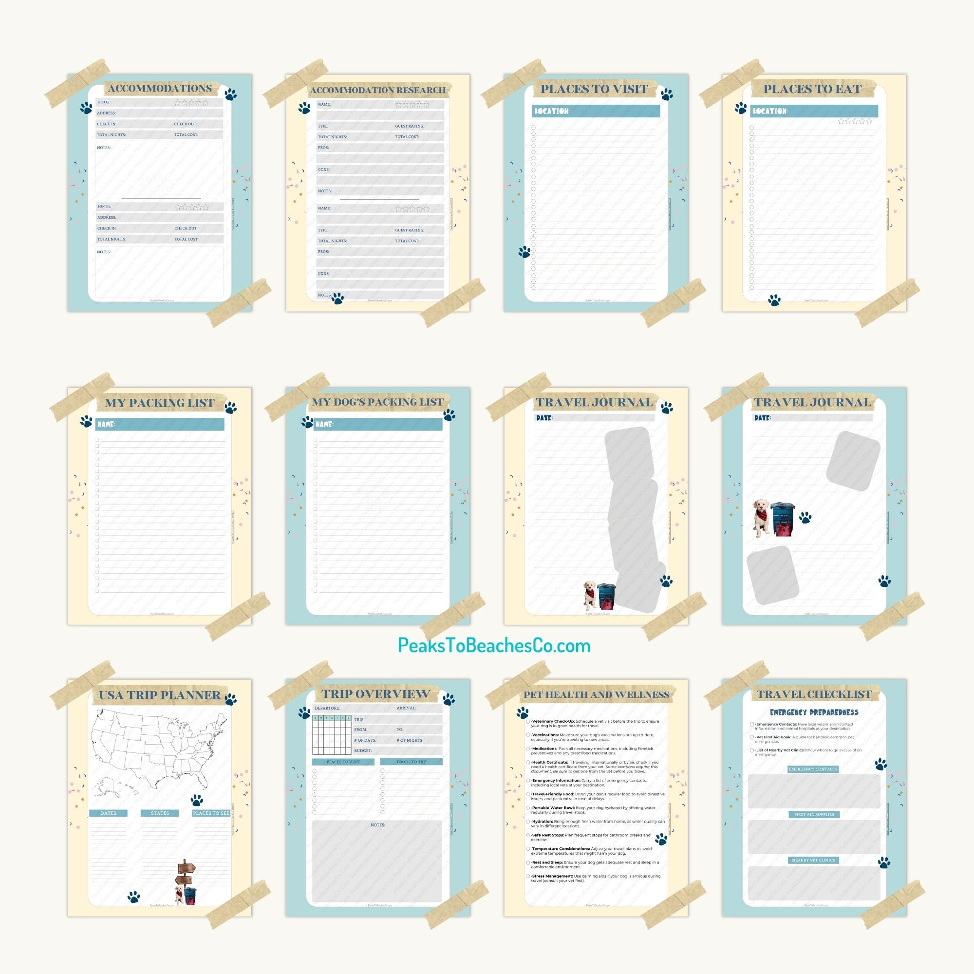 Traveling With Your Dog Planner - PRINT AT HOME - Peaks to Beaches Co Planner