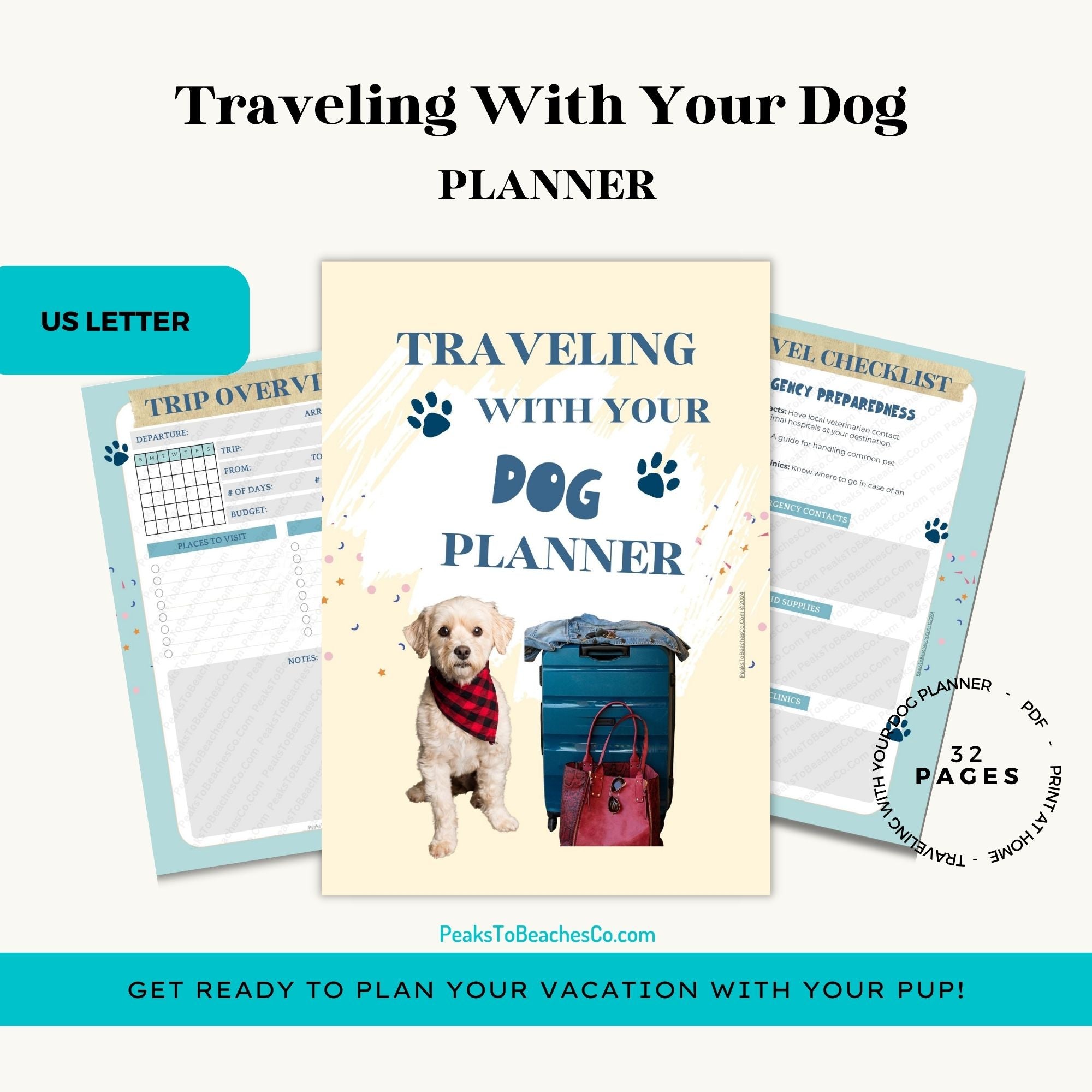 Traveling With Your Dog Planner - PRINT AT HOME - Peaks to Beaches Co Planner