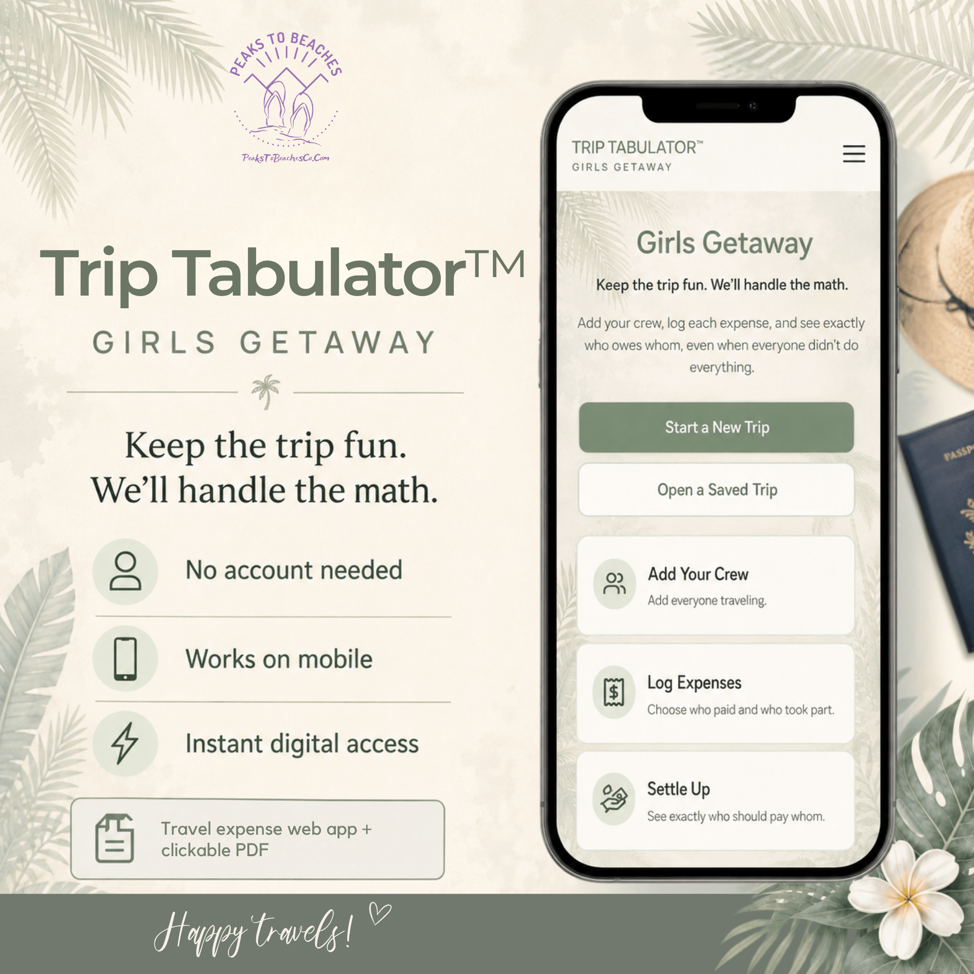 Trip Tabulator™ – Girls Getaway - Peaks to Beaches Co Digital Travel Tool