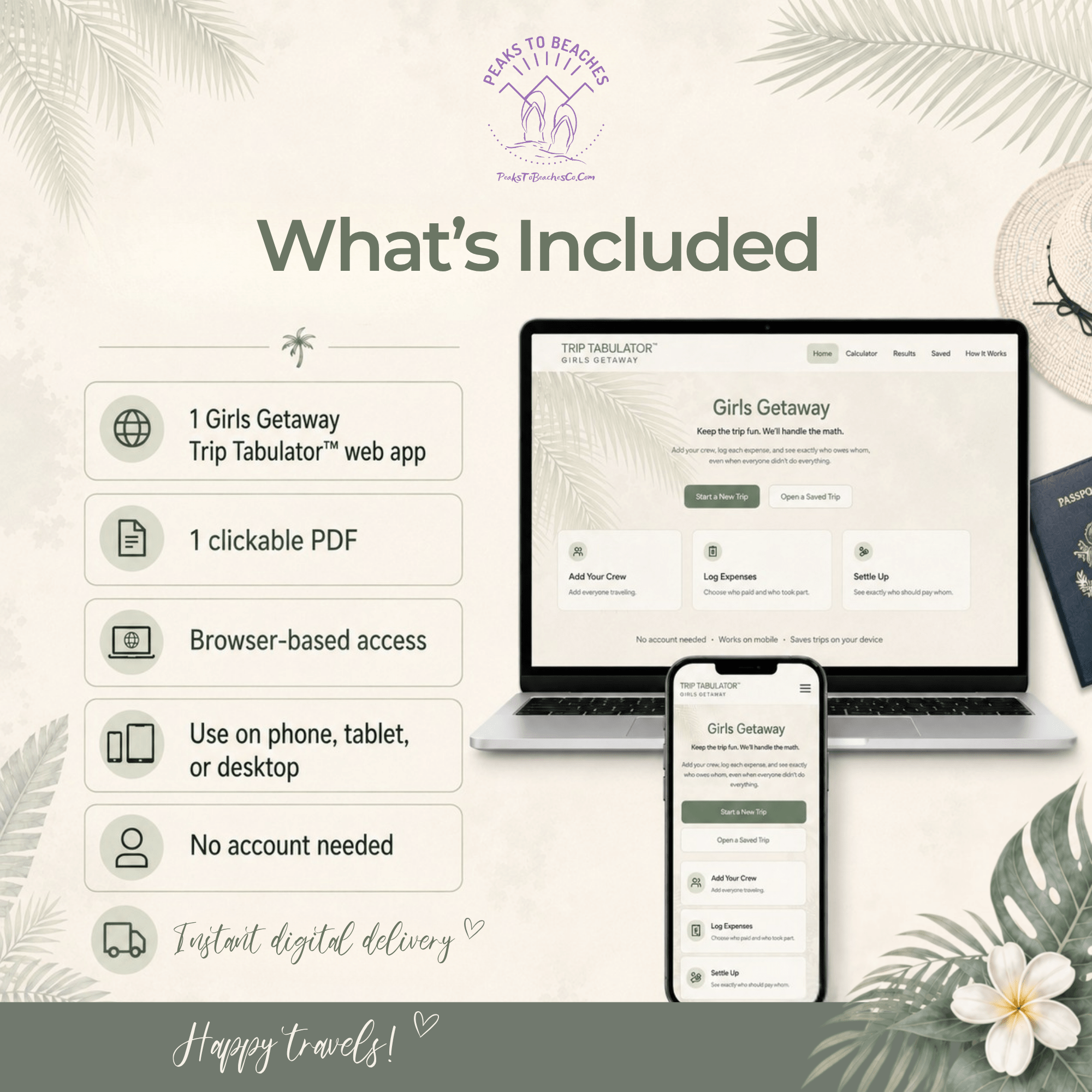 Trip Tabulator™ – Girls Getaway - Peaks to Beaches Co Digital Travel Tool
