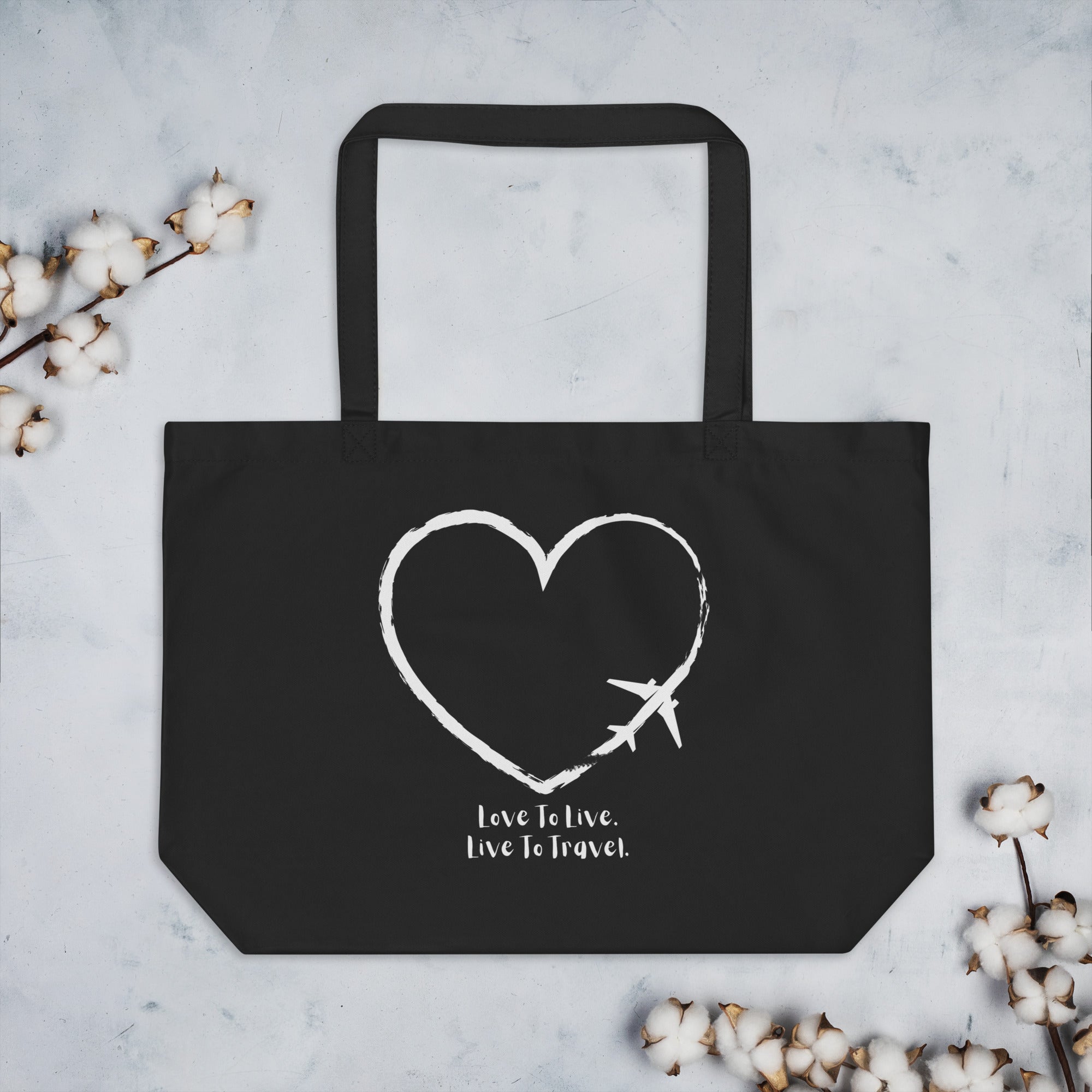 I Heart Travel Large Organic Tote Bag - Peaks to Beaches Co Apparel