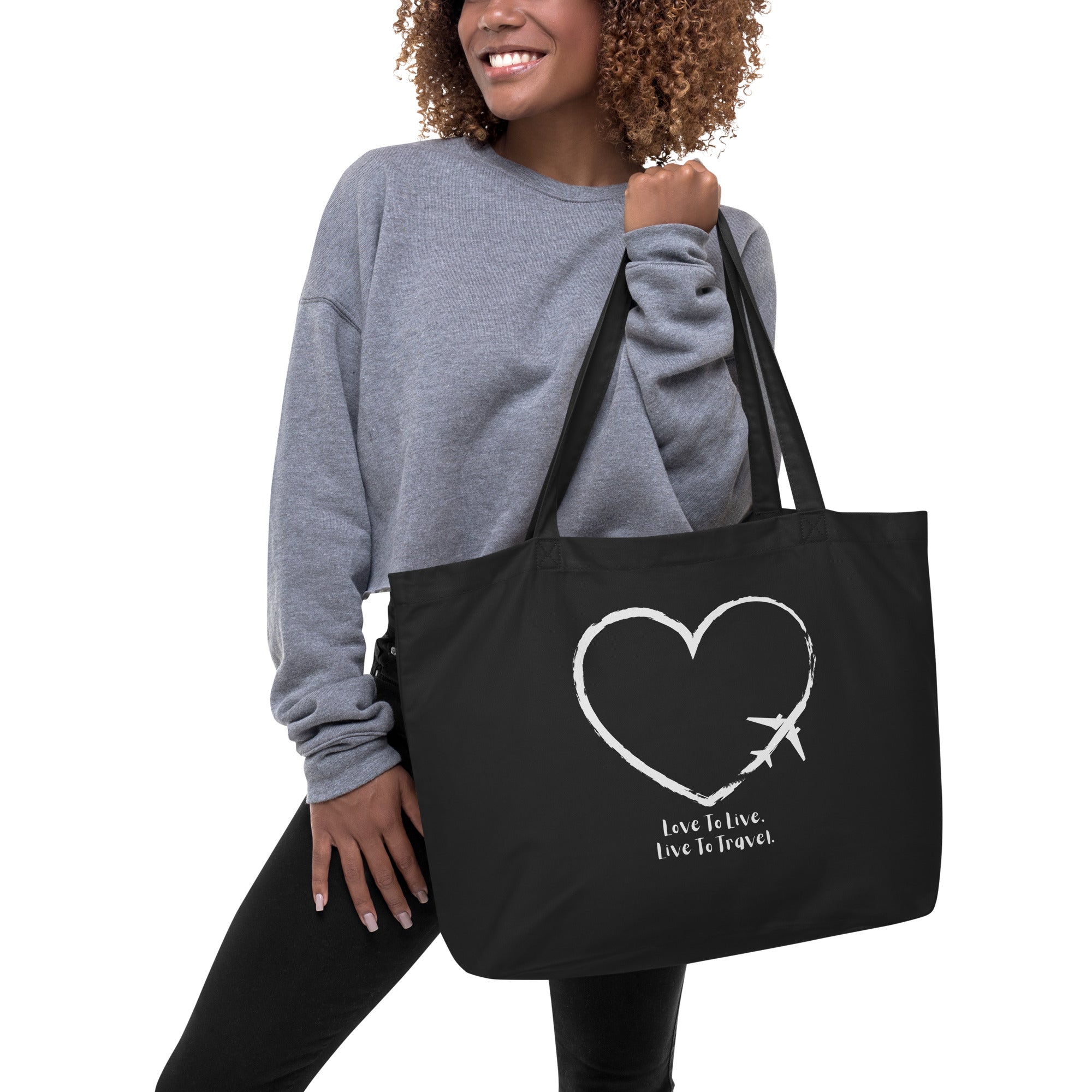 I Heart Travel Large Organic Tote Bag - Peaks to Beaches Co Apparel