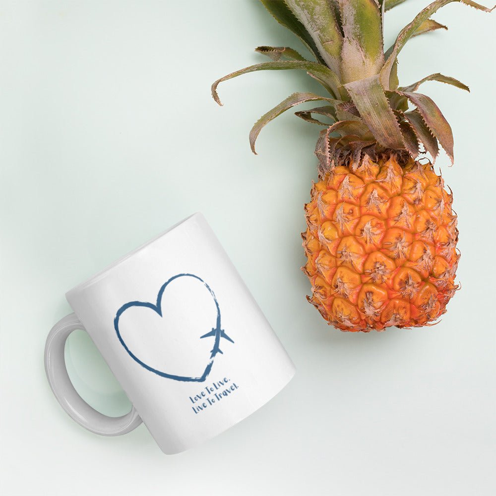 I Heart Travel White Glossy Mug 11oz - Peaks to Beaches Co Drinkware