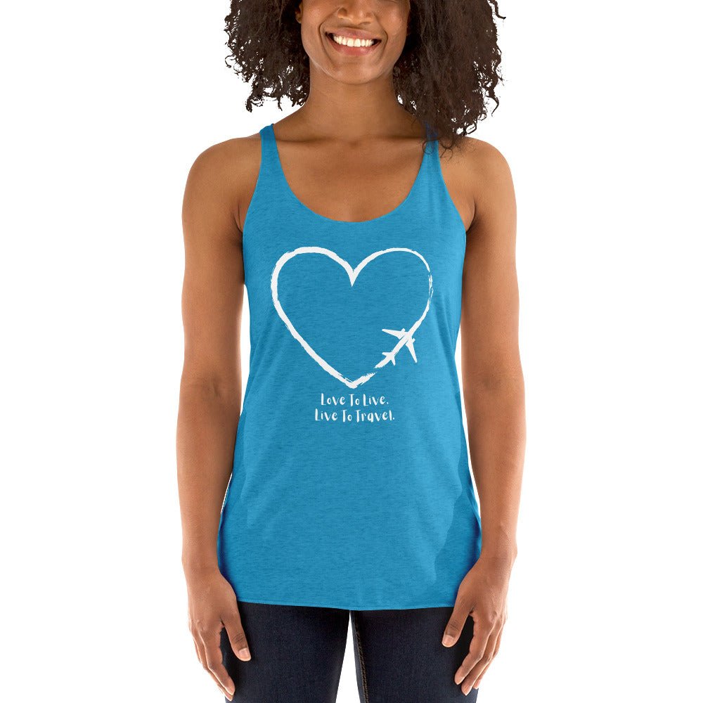 I Heart Travel - Women's Racerback Tank - Peaks to Beaches Co Apparel