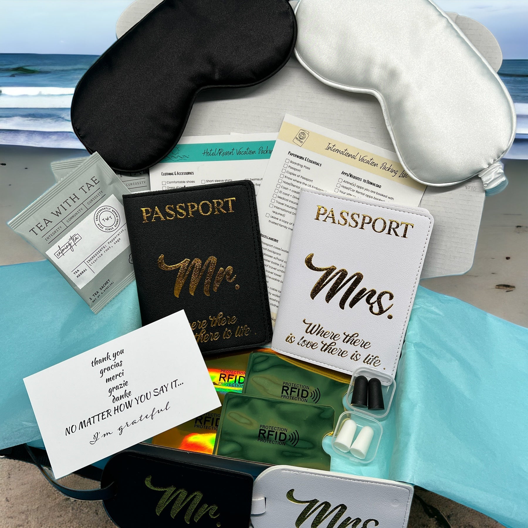 Mr. & Mrs. Travel in Comfort Box - Peaks to Beaches Co Travel Gift Box