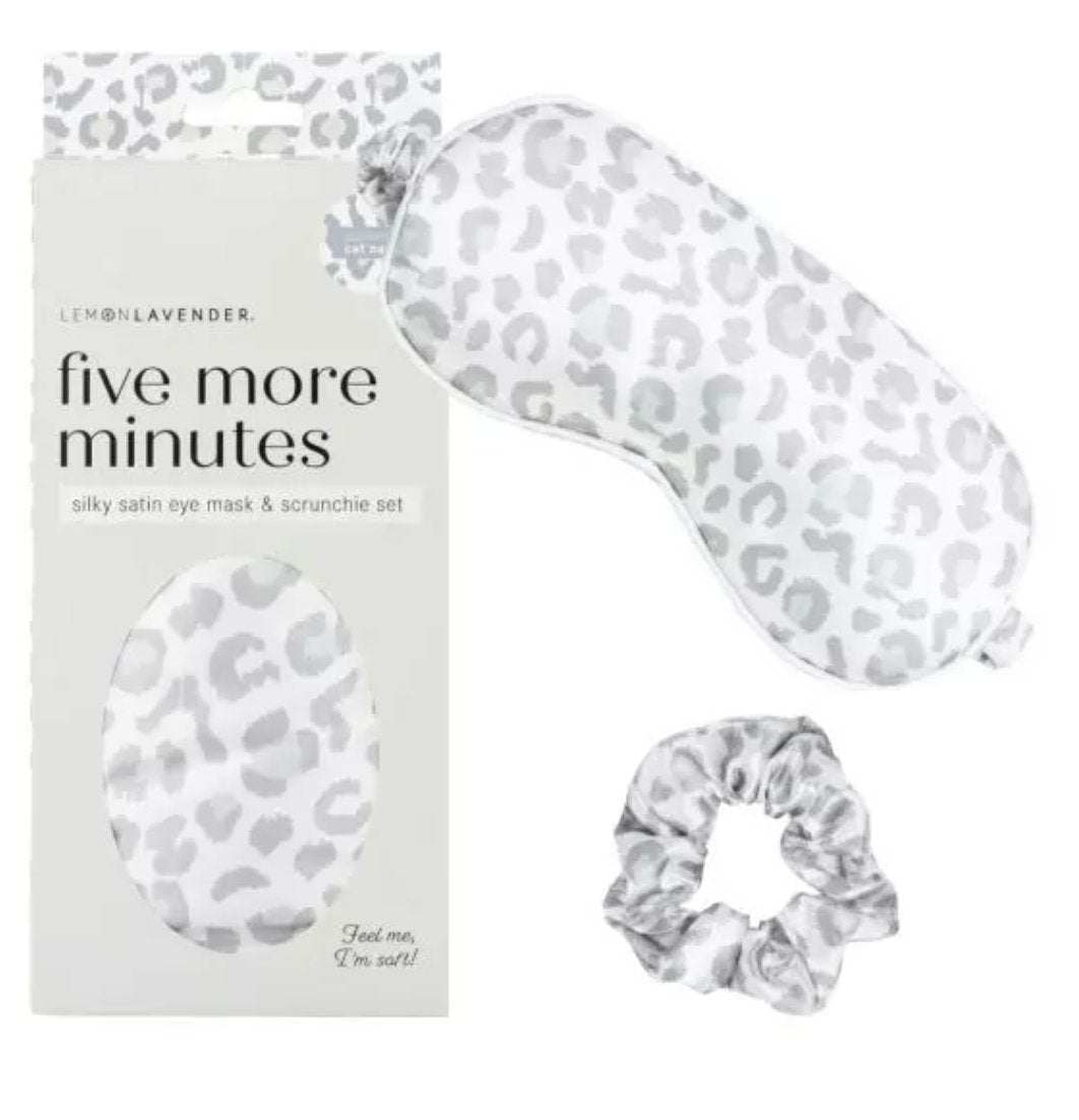 Silky Satin Eye Mask & Scrunchie Set - Gray Cat Nap - Peaks to Beaches Co Personal Care