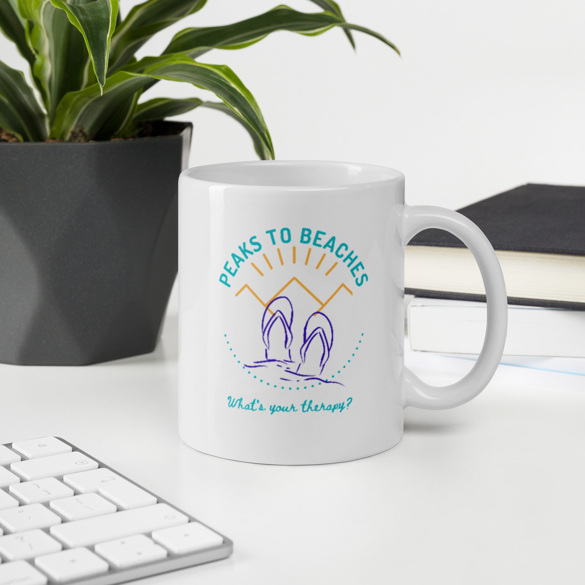 Peaks To Beaches Multi-Color Graphic on a White Glossy Mug 11oz - Peaks to Beaches Co Drinkware